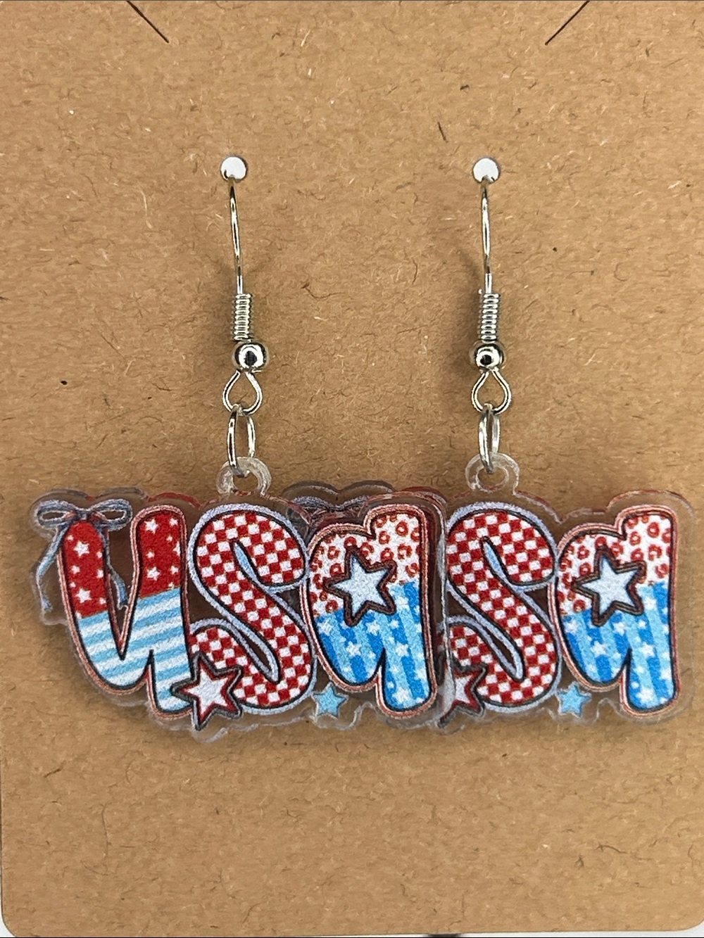 USA Patriotic Acrylic Earrings - Red, White & Blue Fashion Jewelry